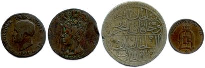 Lot de cinq monnaies royales françaises en argent (13,45 g les 5) 
Quart d’écu Henri...