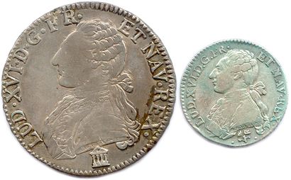 Lot de cinq monnaies royales françaises en argent (13,45 g les 5) 
Quart d’écu Henri...