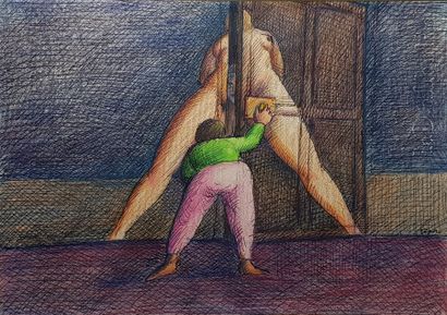 Roland TOPOR (1938-1997) 
Casanova
 Aquarelle et mixte sur papier 33x22,5cm signée,...