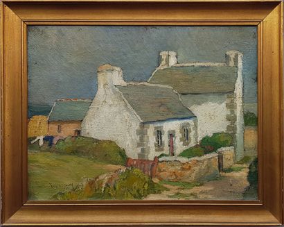 CONTEL Jean-Charles (1895-1928) " Maison bretonne " Huile sur toile 40 x 52 cm et...