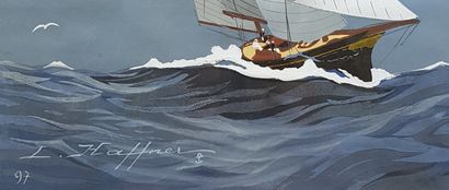 HAFFNER Léon (1881-1972) 
"水粉画，44 x 31厘米，装框54.5 x 44.5厘米，已签名并编号为97。1918年被任命为官方海洋画师。









"帆船...