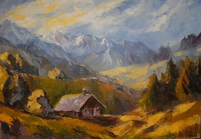PONS David "Chalet dans la vallée de La Haute Maurienne (Savoie 73 France)". Huile...