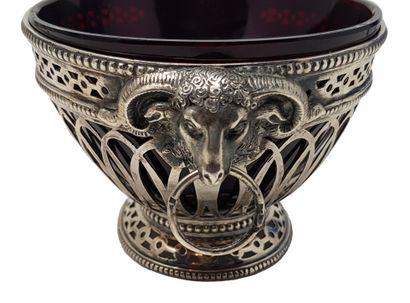 MASSON Nicolas-Richard 
Cup c.1800 in navy blue glass on silver mount with two handles...