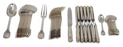 TETARD FRERES 
Fontainebleau model, silver cutlery including : 12 knives, 12 spoons,...