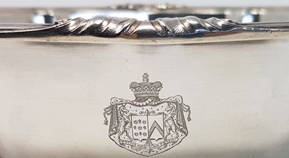 BOINTABURET 
A silver bowl engraved with a coat of arms stamped with a crown and...