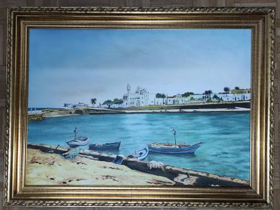 DOSIERE Edouard "Port de Pêche de Monastir (Tunisie)" Huile sur toile 65 x 46 cm...