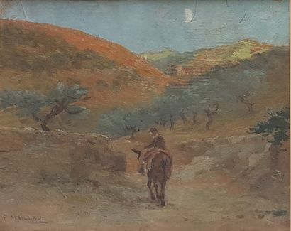 MAILLAUD Fernand (1862-1948) "Paysage avec un âne" 油画，23 x 29厘米（展出），已签名。





"Paysage...