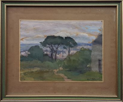 VILLARD Abel (1871-1969) "Le chemin entre les pins" Huile sur carton 14,5 x 20 cm...
