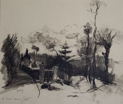 GERNEZ Paul-Élie (1888-1948) "我的房子" 炭笔画 21.5 x 25 cm (粘贴在纸板上 38 x 32 cm) 左下方有签名和题词，背面有会签和日期。



"我的房子"...