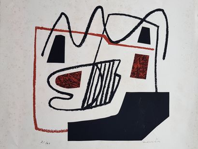 GUERRIER Raymond (1920-2002) "组成 "石板画，66 x 50厘米，编号21/60，右下方有铅笔签名。



"组成 "石板画，66...