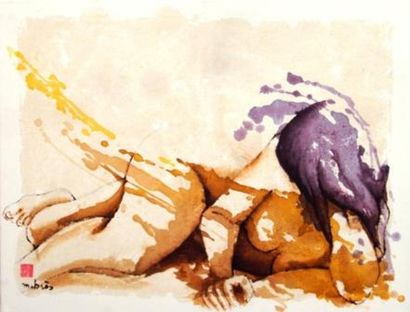 BRES Monick (née en 1946) "La femme-Dune" Encres et technique mixte sur toile 50...