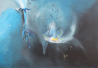 RAYNAL-DELCOL Isabelle "Sale nuage" Acrylique sur toile 80 x 80 cm légère incrustation...