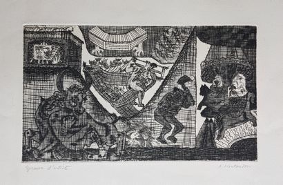 MONTANDON Aimé (1913-1985) "幽灵般的场景 "蚀刻版画50 x 66厘米，艺术家的样板，版上有签名和日期1937，右下方有铅笔签名。



"幽灵般的场景...