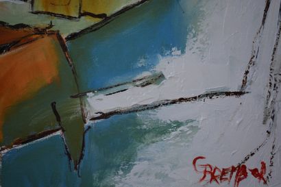 BREMBOR Georges "向毕加索致敬2"，用刀和笔画的油画，80 x 100厘米，右下角有红色签名的24克拉金箔应用。 
 
对欧洲共同体，包括瑞士，免收运费。...
