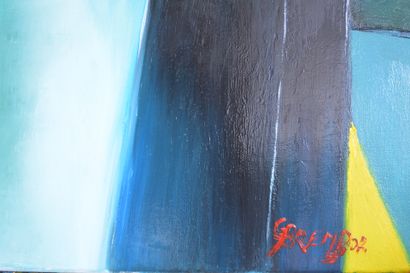 BREMBOR Georges "布面油画80 x 100厘米刀笔作品，右下方有红色签名。 
 
提供给欧洲社区的运输费用，包括瑞士。 
"昔日场景2" 布面油画...