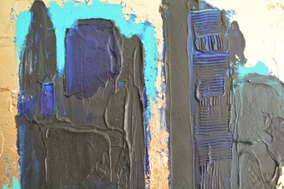 BREMBOR Georges "Abstrait au bleu" Huile sur toile au couteau et pinceau 46 x 54...