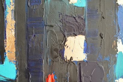 BREMBOR Georges "Abstrait au bleu" Huile sur toile au couteau et pinceau 46 x 54...