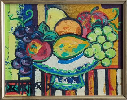 CHAPELLE Dominique (1941) "Seasonal fruits" Oil on canvas 19 x 24 cm framed 33 x...