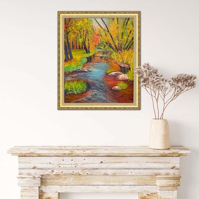 PORTELLI Linda "The garden of happiness" Contemporary landscape acrylic painting...