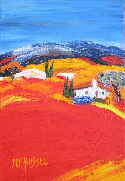 BUSSET Marie-France "A Field of Poppies in Provence" Oil on canvas 35 X 24 cm signed...