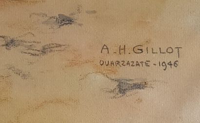 GILLOT Adrien Henri (1883-1948) 
" The gate of Ouarzazate " Watercolour gouache signed,...
