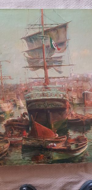 TOFIN (19e et 20e siècles) 
"马赛港 "重要而卓越的布面油画107 x 78厘米（带框架122 x 93厘米），左下角有签名。



高分辨率的照片...