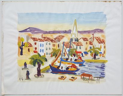 TROFIMOFF Pierre (1925-1996) 
" Le Port " Gouache, 27 x 34 cm (la feuille 35 x 45...