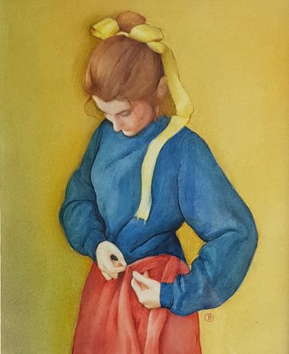 MORENO Benito (1940-2018) 
" La retouche " Peinture sur papier, 28 x 23 cm (48 x...