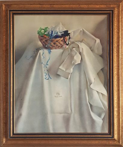 MORENO Benito (1940-2018) 
" Le drap blanc " Peinture sur panneau, 92 x 73 cm (116...