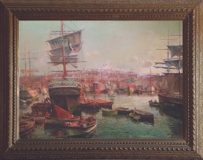 TOFIN (19e et 20e siècles) "Le port de Marseille" Importante et remarquable huile...