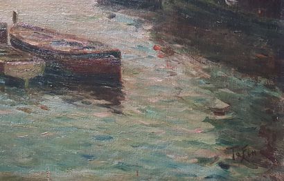 TOFIN (19e et 20e siècles) "马赛港 "重要而卓越的布面油画107 x 78厘米（带框架122 x 93厘米），左下角有签名。 
 高分辨率的照片...