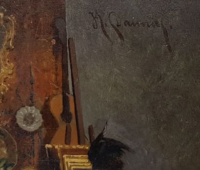 PEINTURE DU XIXe SIÈCLE SIGNÉE 
"面板油画，19世纪，33 x 23厘米（带框架47 x 37厘米），右上角的签名难以辨认。


高分辨率的照片...
