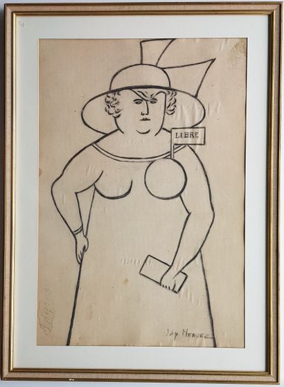MENDEZ Jorge (XXe siècle) 
" Libre " Fusain 76 x 56 cm (avec cadre 62 x 42 cm) signée...