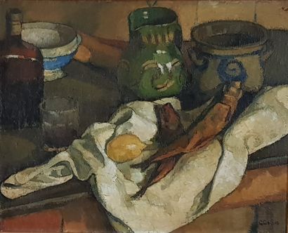 CORLIN Gustave (1875-1969) 
" La table de la cuisine " Huile sur toile 81 x 67 cm...