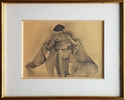 MORENO Benito (1940-2018) 
" Le Toréro " Dessin au crayon, 16 x 23 cm (28 x 35 cm...
