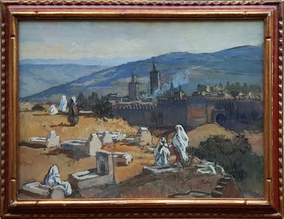 PONTOY Henri (1888-1968) 
" Muslim Cemetery in the Maghreb " Watercolour gouache...
