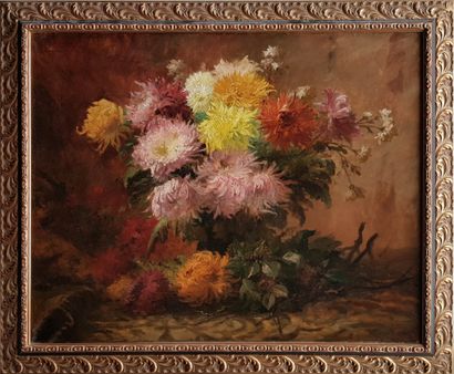 GARDON Félix Justin (1852-1921) 
" Bouquet de fleurs " Huile sur toile 65 x 81 cm...