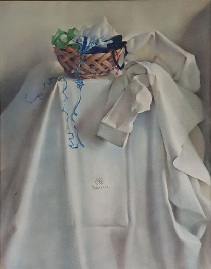 MORENO Benito (1940-2018) 
" Le drap blanc " Peinture sur panneau, 92 x 73 cm (116...
