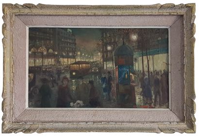 SAYRIS " Place de l’Opéra à Paris " Huile sur toile 28 x 48 cm (avec cadre 39 x 59...