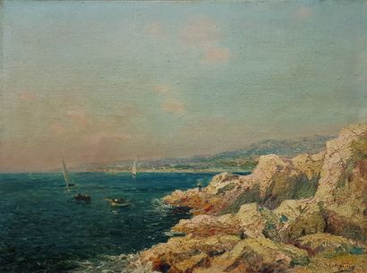 NATTERO Louis " Pêcheurs à Marseille " Huile sur panneau de bois 39,5 x 53,5 cm (avec...