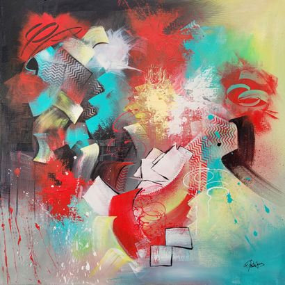 RODRIGUEZ Dany Charlotte "Création Rouge n°2" Acrylique sur toile 80 x 80 cm signée...