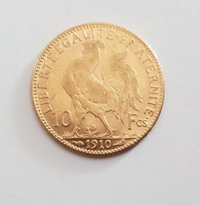 PIECE DE 10 FRANCS OR Coin of 10 francs gold Coq and Marianne 1910. Weight : 3,23...
