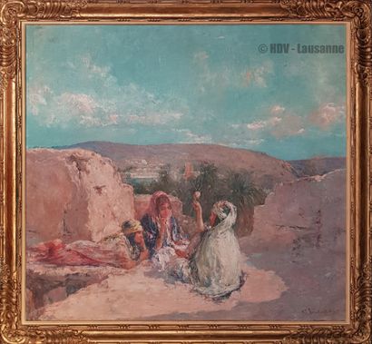 Édouard VERSCHAFFELT (1874-1955) "La fileuse sur une terrasse à Bou Saada" Huile...