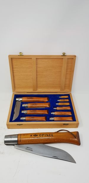 OPINEL COFFRET COLLECTION ET LE PLUS GRAND OPINEL Collection box of 10 Opinel knives...