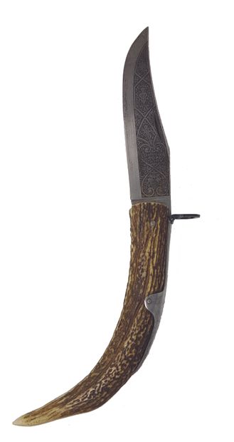 COUTEAU NAVAJA Mid-twentieth century folding Navaja knife, horn and metal, blade...