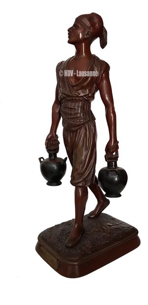 DEBUT Jean Didier (1824-1893) 
"Porteur d’eau Tunisien" Bronze à patine polychrome,...