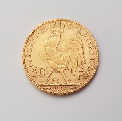 PIECE DE 20 FRANCS OR Coin of 20 francs gold Coq and Marianne 1906. Weight : 6,45...
