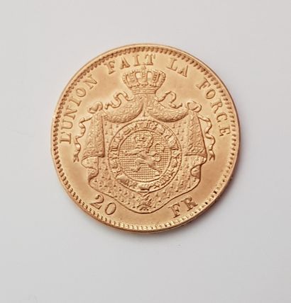 20 FRANCS BELGE OR Belgique - 20 francs or Léopold II Roi des belges 1874. Poids...