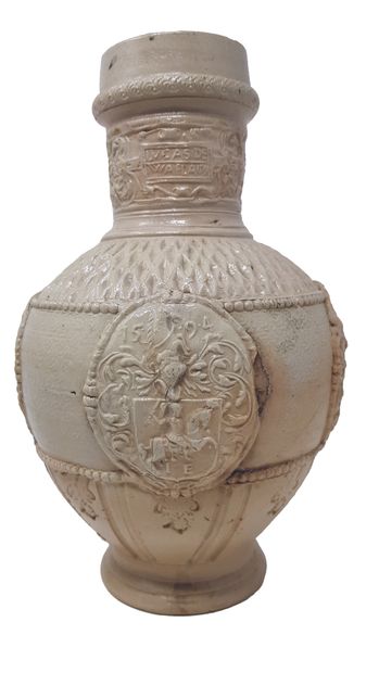 LUCAS DE WAELA de 1594 A German stoneware jug with heraldic medallion decoration...