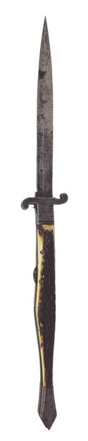 DAGUE DE CHASSE DU XIX S. Large hunting dagger from the 19th century, blade damascened...